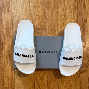 Balenciaga White Logo Slides